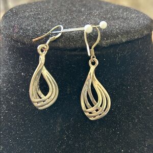 Sterling Silver Layered Teardrop Dangle Earrings - Silver